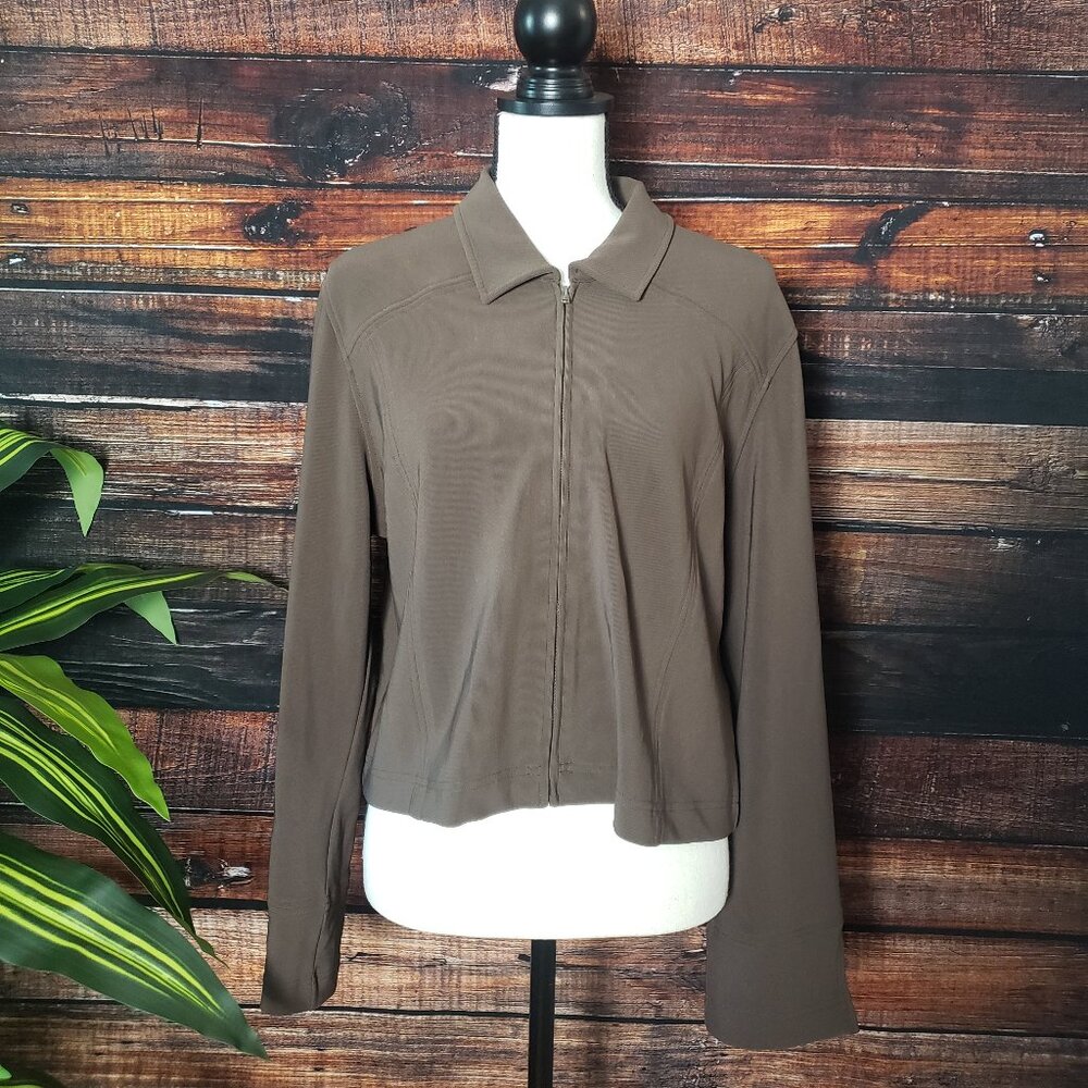 NWT Boston Proper Jacket Top Size PL Lightweight Nylon Full Zip Brown